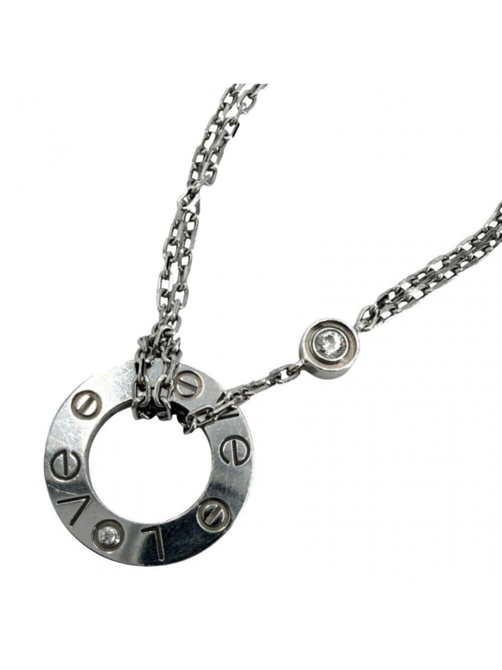 Cartier Necklace Love Circle Pendant Star 18K White Gold Diamond